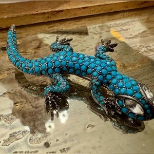 Joan Rivers Vintage Faux Turquoise Swarovski Crystal Eyed Salamander